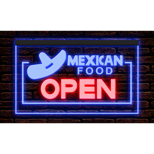 DC110017 OPEN Mexican Food Shop Restaurant Cafe Home Decor Display illuminated Night Light Neon Sign Dual Color