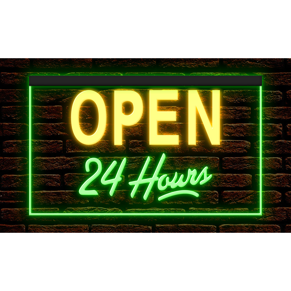 DC110022 Open 24 Hours Bar Motel Shop Store Cafe Home Decor Display illuminated Night Light Neon Sign Dual Color