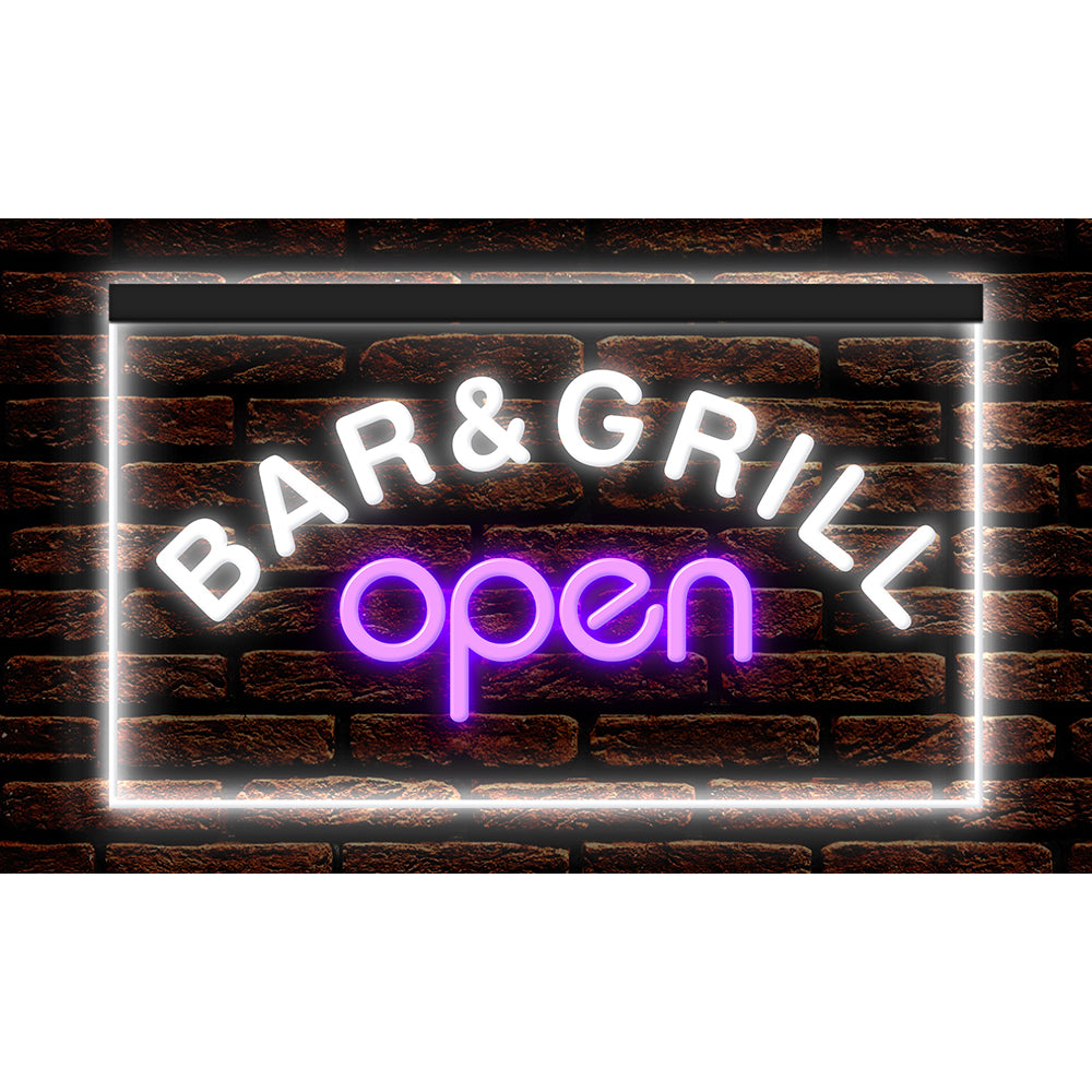 DC110023 Bar & Grill OPEN Cafe BBQ Restaurant Home Decor Display illuminated Night Light Neon Sign Dual Color