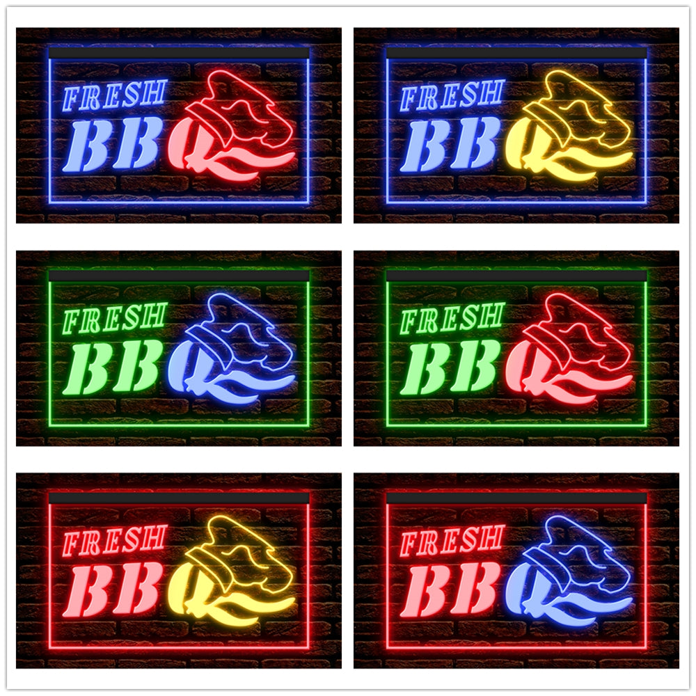 DC110025 Fresh BBQ Bar Grill Cafe Restaurant Open Home Decor Display illuminated Night Light Neon Sign Dual Color