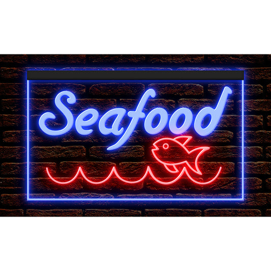 DC110026 Seafood Market Cafe Shop Restaurant Open Home Decor Display illuminated Night Light Neon Sign Dual Color