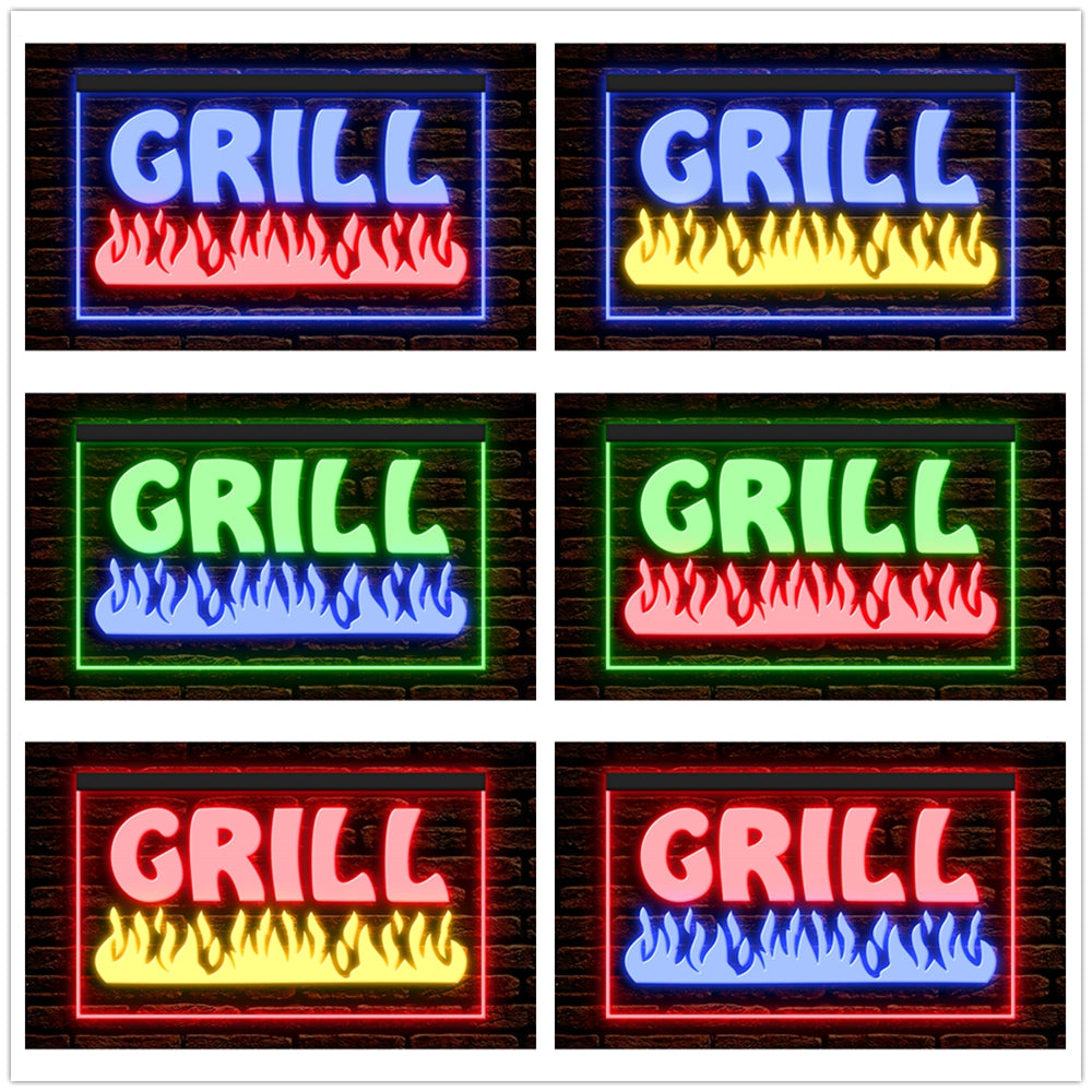 DC110032 Grill Bar Cafe Restaurant BBQ Shop Open Home Decor Display illuminated Night Light Neon Sign Dual Color
