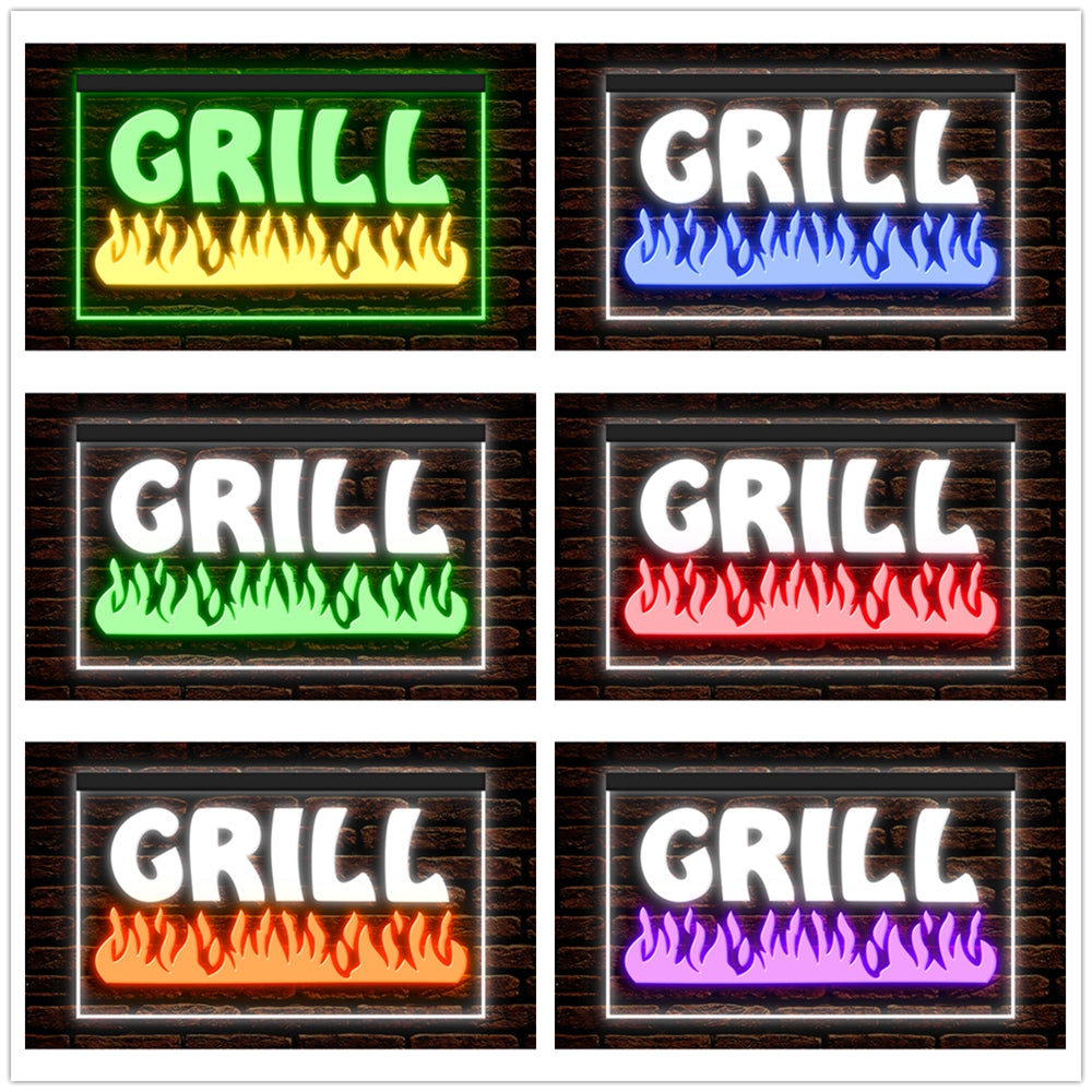 DC110032 Grill Bar Cafe Restaurant BBQ Shop Open Home Decor Display illuminated Night Light Neon Sign Dual Color