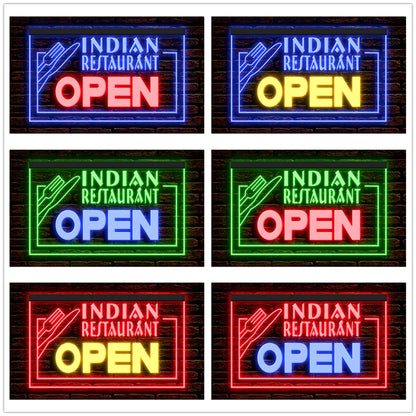 DC110044 Indian Restaurant Open Shop Cafe Home Decor Display illuminated Night Light Neon Sign Dual Color