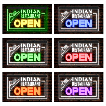 DC110044 Indian Restaurant Open Shop Cafe Home Decor Display illuminated Night Light Neon Sign Dual Color