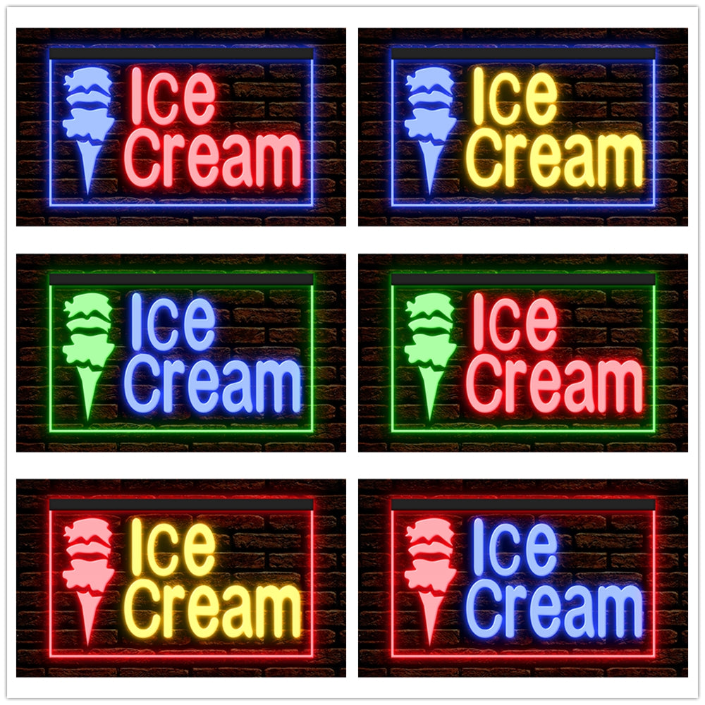 DC110046 Ice Cream Cafe Bar Open Home Decor Display illuminated Night Light Neon Sign Dual Color