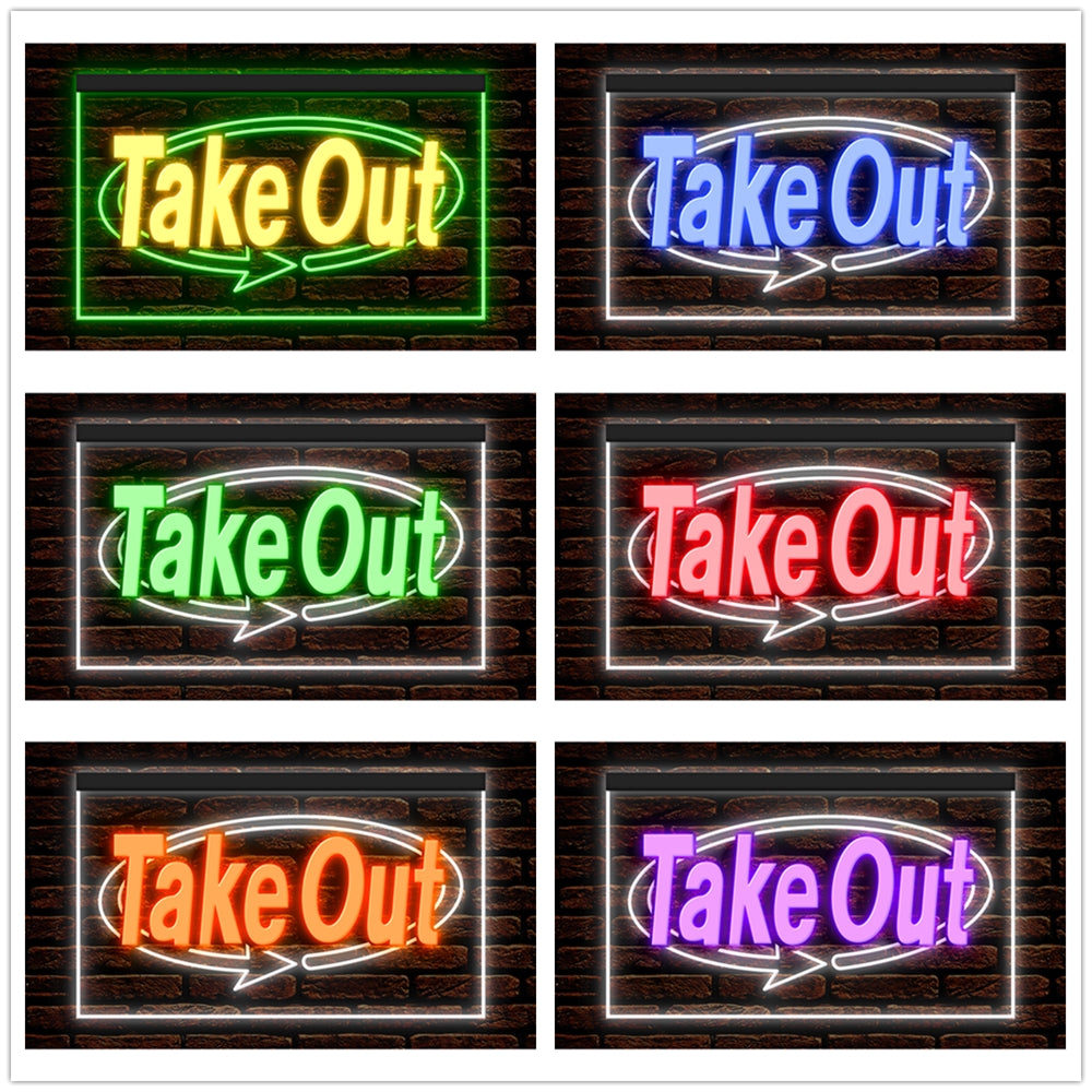 DC120005 Take Out Shop Store Cafe Bar Restaurant Home Decor Display illuminated Night Light Neon Sign Dual Color