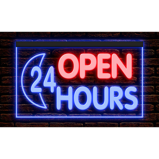 DC120014 OPEN 24 HOURS Shop Store Salon Cafe Home Decor Display illuminated Night Light Neon Sign Dual Color