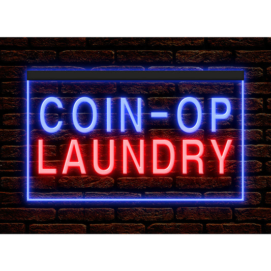 DC120041 Coin Op Laundry Shop Open Home Decor Display illuminated Night Light Neon Sign Dual Color