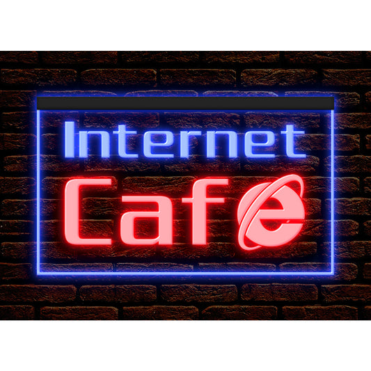 DC130005 OPEN Internet Cafe 24 Hours Bar Home Decor Display illuminated Night Light Neon Sign Dual Color