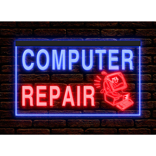 DC130025 Computer Repair Shop Store Center Home Decor Display illuminated Night Light Neon Sign Dual Color