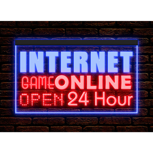 DC130053 OPEN Internet Cafe 24 Hours Bar Home Decor Display illuminated Night Light Neon Sign Dual Color
