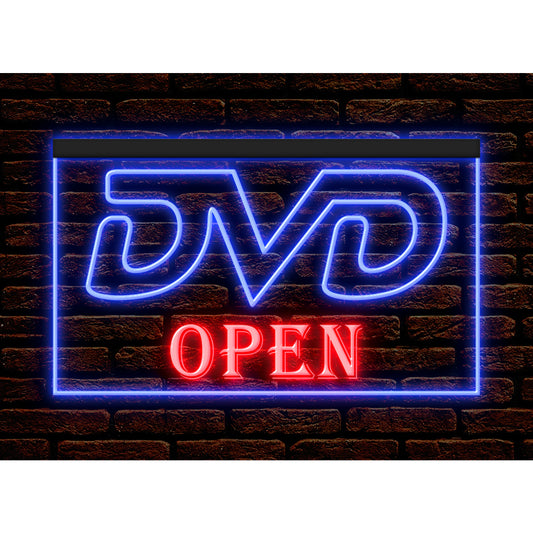 DC140007 DVD Open Disc Shop Video Movie CD Store Display illuminated Night Light Neon Sign Dual Color
