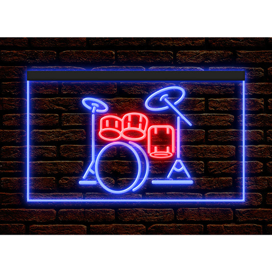 DC140008 Drum Music Band Room Shop Store Open Display illuminated Night Light Neon Sign Dual Color