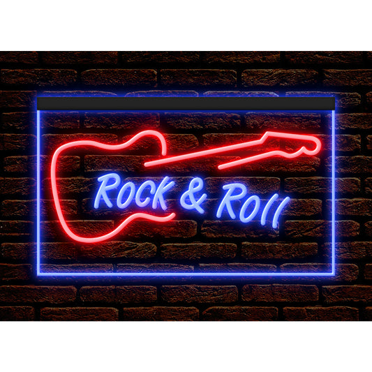 DC140009 Rock and Roll Guitar Music Band Room Live Display illuminated Night Light Neon Sign Dual Color