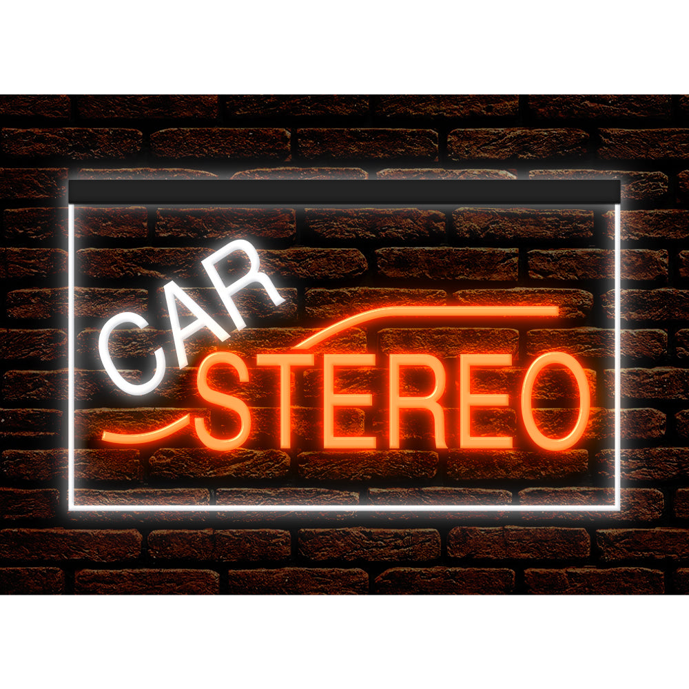 DC140013 Car Stereo Audio Sound Auto Shop Open Display illuminated Night Light Neon Sign Dual Color