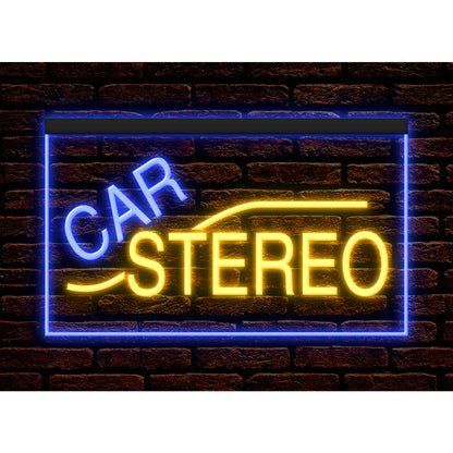 DC140013 Car Stereo Audio Sound Auto Shop Open Display illuminated Night Light Neon Sign Dual Color