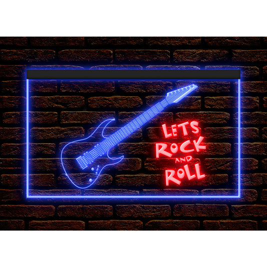 DC140075 Guitar Let's Rock n Roll Music Live Show Display illuminated Night Light Neon Sign Dual Color