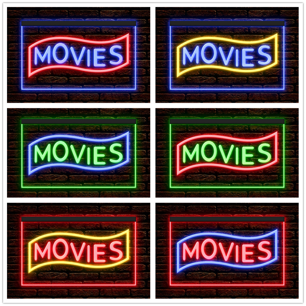 DC140089 Movies Home Theater Cinema DVD Shop Display illuminated Night Light Neon Sign Dual Color