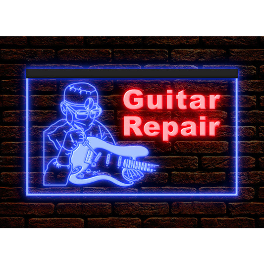 DC140090 Guitar Repair Music Shop Store Ope Display illuminated Night Light Neon Sign Dual Color