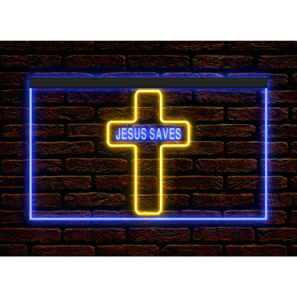 DC150001 Jesus Saves Religion Crosses Shop Store Home Decor Display illuminated Night Light Neon Sign Dual Color