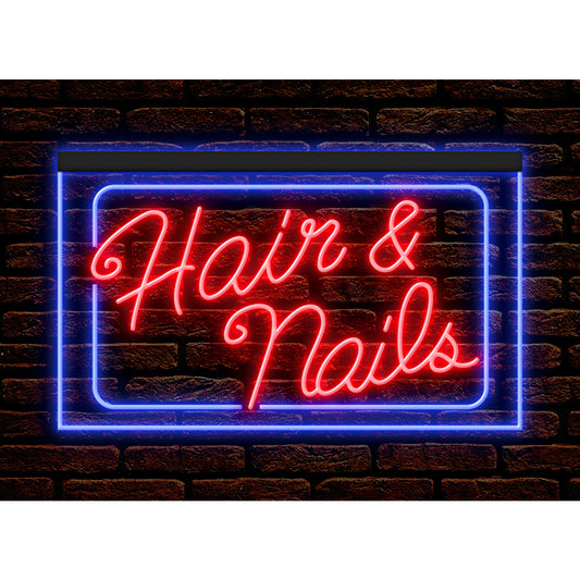 DC160037 Hair Nails Beauty Salon Open Home Decor Display illuminated Night Light Neon Sign Dual Color