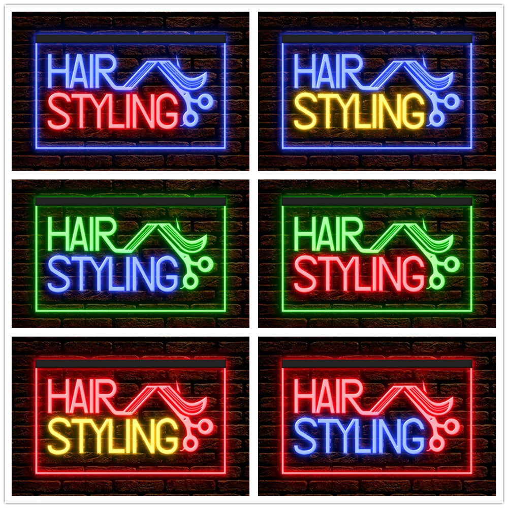 DC160050 Hair Styling Shop Beauty Salon Open Home Decor Display illuminated Night Light Neon Sign Dual Color