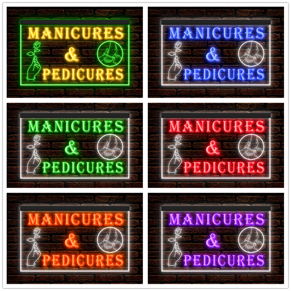 DC160055 Manicures Pedicures Beauty Salon Open Home Decor Display illuminated Night Light Neon Sign Dual Color