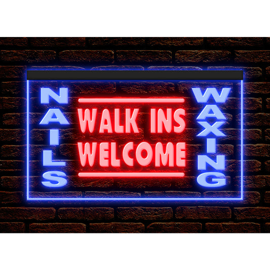 DC160060 Nails Waxing Walk Ins Welcome Beauty Home Decor Display illuminated Night Light Neon Sign Dual Color