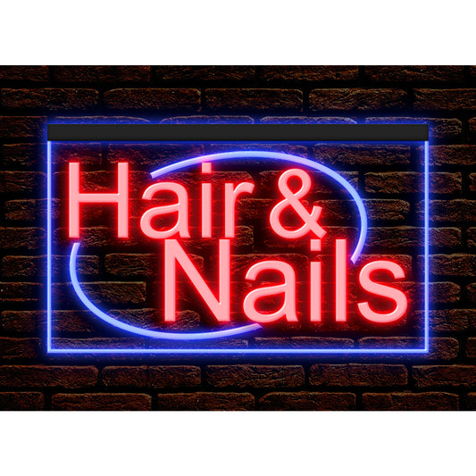 DC160134 Hair Nails Beauty Salon Open Home Decor Display illuminated Night Light Neon Sign Dual Color