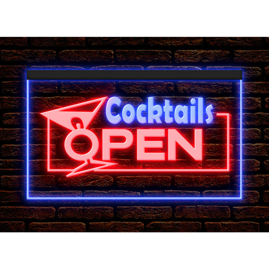 DC170001 Cocktails Open Bar Pub Club Home Decor Display illuminated Night Light Neon Sign Dual Color