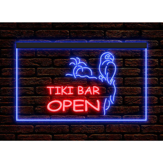 DC170002 Tiki Bar Open Parrot Pub Home Decor Beer Display illuminated Night Light Neon Sign Dual Color