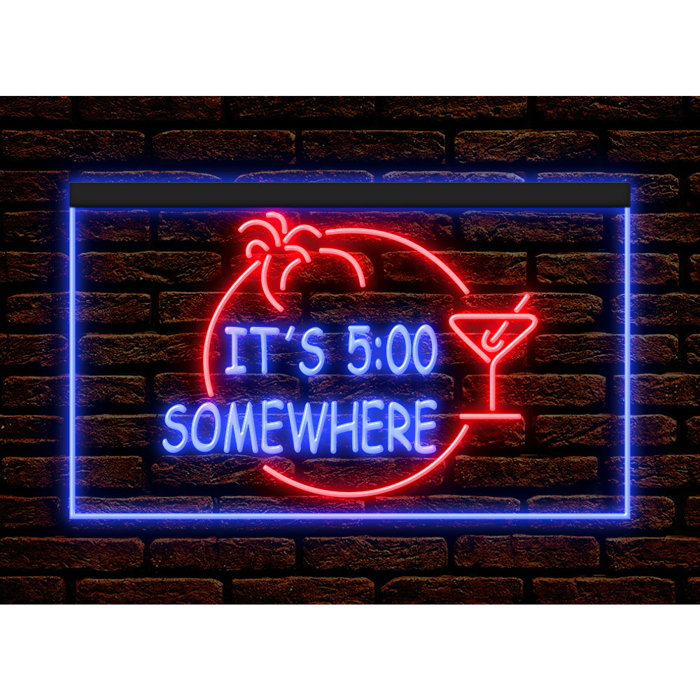 DC170005 ITS 5:00 Somewhere Open Bar Pub Decor Display illuminated Night Light Neon Sign Dual Color