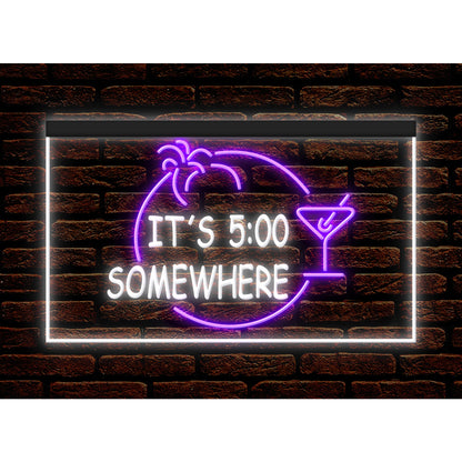DC170005 ITS 5:00 Somewhere Open Bar Pub Decor Display illuminated Night Light Neon Sign Dual Color