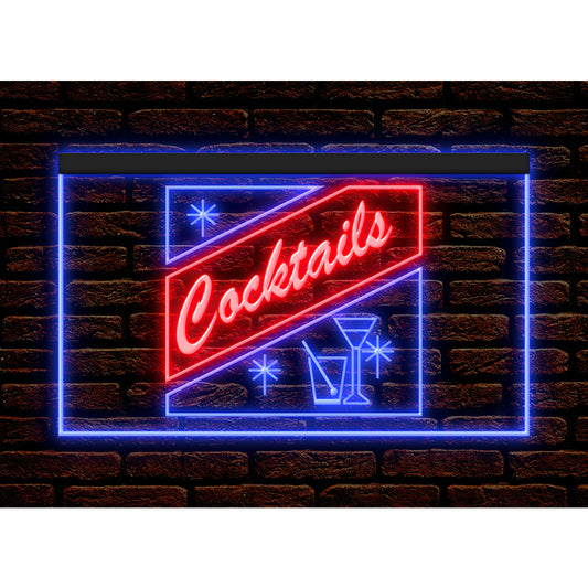 DC170012 Cocktails Open Bar Pub Club Home Decor Display illuminated Night Light Neon Sign Dual Color
