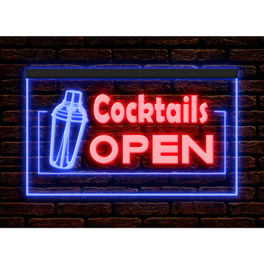 DC170013 Cocktails Open Bar Pub Club Home Decor Display illuminated Night Light Neon Sign Dual Color