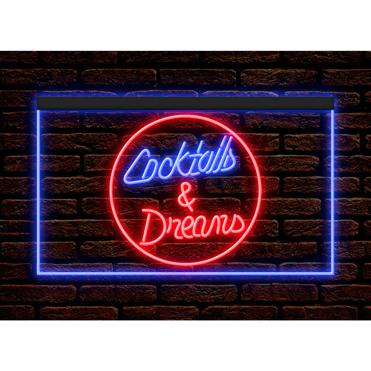 DC170021 Cocktails Dreams Open Bar Pub Home Decor Display illuminated Night Light Neon Sign Dual Color