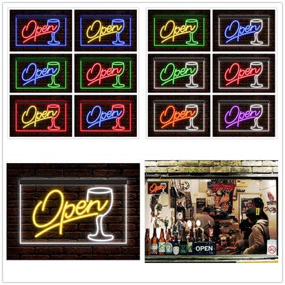 DC170030 Script OPEN Glass Cocktails Bar Pub Display illuminated Night Light Neon Sign Dual Color