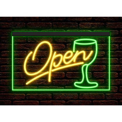 DC170030 Script OPEN Glass Cocktails Bar Pub Display illuminated Night Light Neon Sign Dual Color