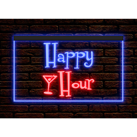 DC170033 Happy Hour Bar Pub Beer Open Home Decor Display illuminated Night Light Neon Sign Dual Color