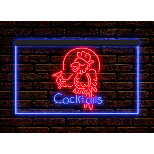 DC170036 Cocktails Parrot Open Bar Pub Home Decor Display illuminated Night Light Neon Sign Dual Color