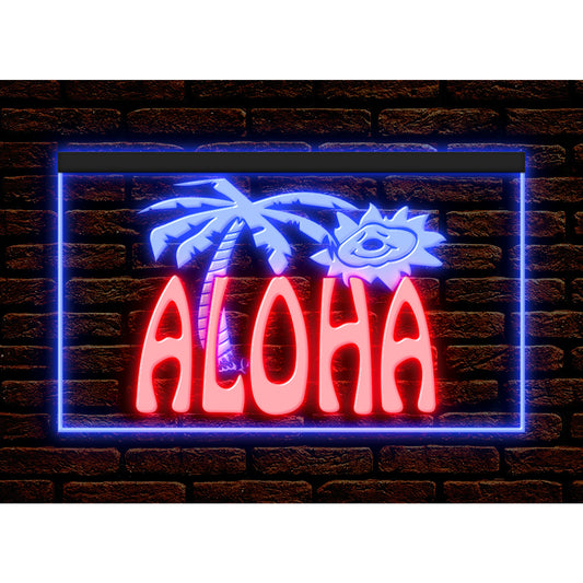 DC170042 Aloha Hello Shop Bar Pub Open Display illuminated Night Light Neon Sign Dual Color
