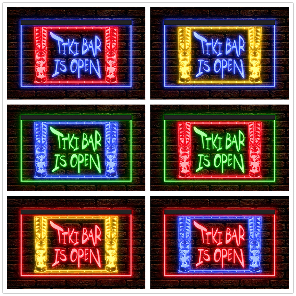 DC170072 Tiki Bar Open Happy Hours Home Decor Beer Display illuminated Night Light Neon Sign Dual Color