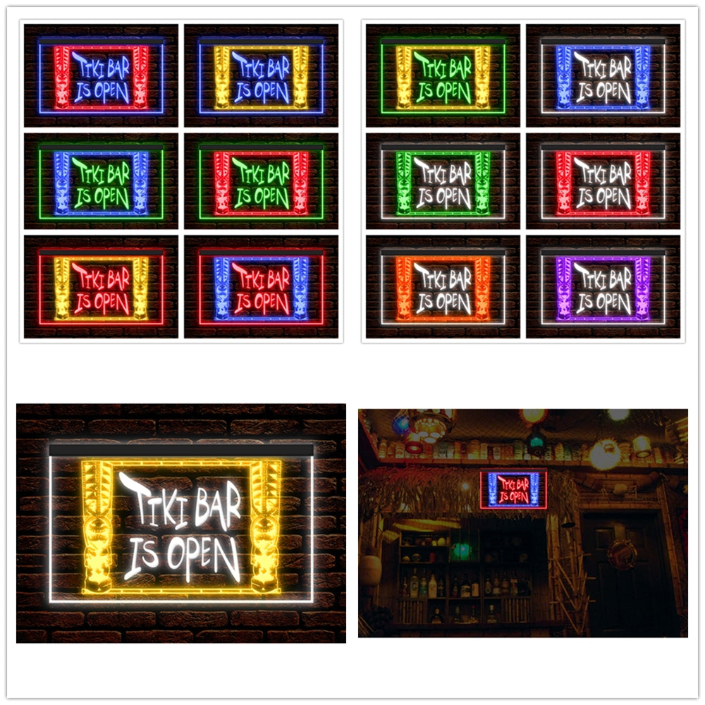 DC170072 Tiki Bar Open Happy Hours Home Decor Beer Display illuminated Night Light Neon Sign Dual Color