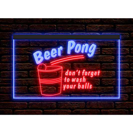 DC170083 Beer Pong Game Bar Happy Hours Home Decor Display illuminated Night Light Neon Sign Dual Color