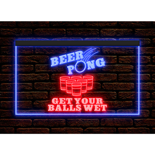 DC170098 Beer Pong Game Bar Happy Hours Home Decor Display illuminated Night Light Neon Sign Dual Color