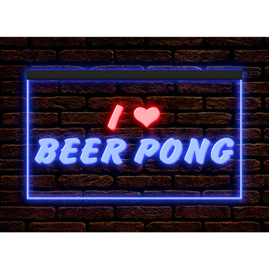 DC170138 I Love Beer Pong Bar Home Decor Display illuminated Night Light Neon Sign Dual Color