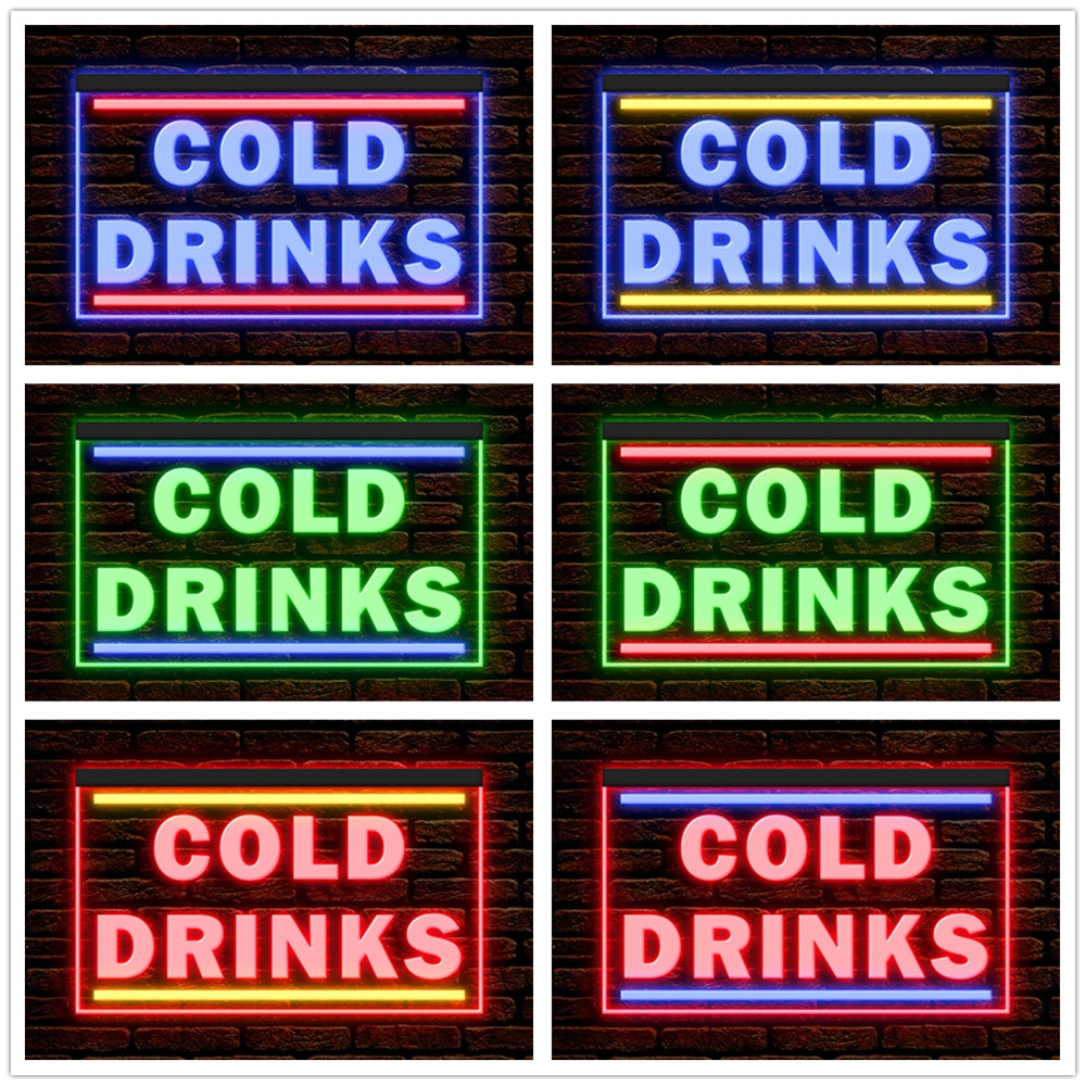 DC170146 Cold Drinks Bar Beer Shop Open Home Decor Display illuminated Night Light Neon Sign Dual Color