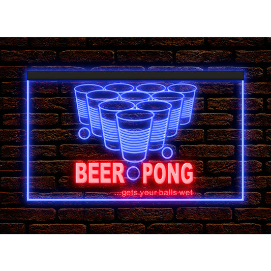 DC170151 Beer Pong Game Bar Happy Hours Home Decor Display illuminated Night Light Neon Sign Dual Color