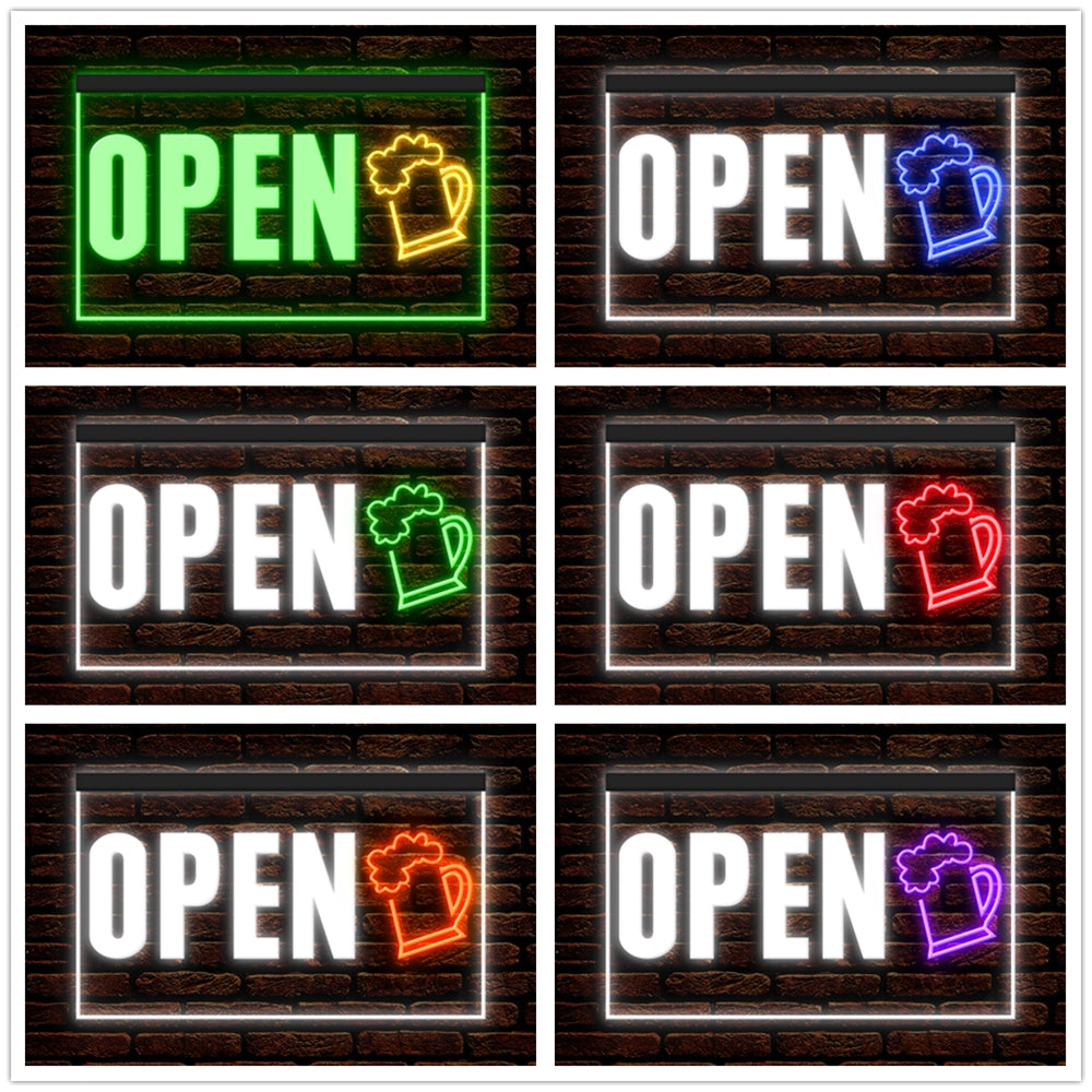 DC170154 Bar Open Happy Hours Home Decor Beer Display illuminated Night Light Neon Sign Dual Color
